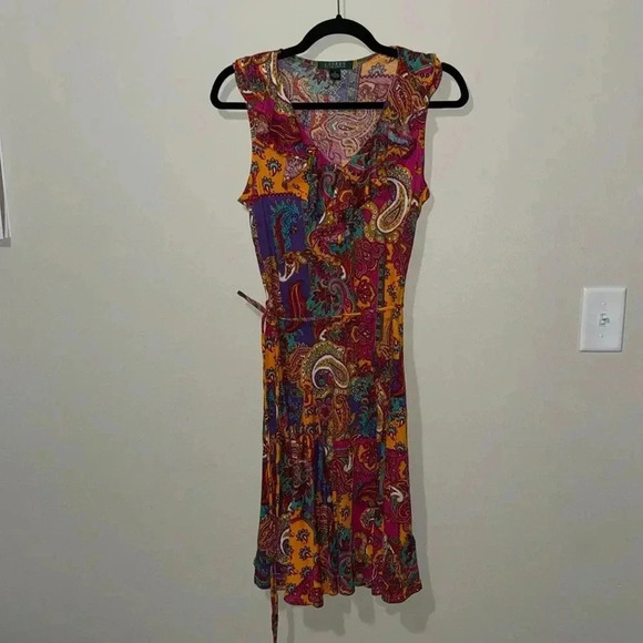 Lauren Ralph Lauren Dresses & Skirts - Lauren Ralph Lauren Paisley Dress Womens Small Ruffle Vneck Sleeveless Colorful